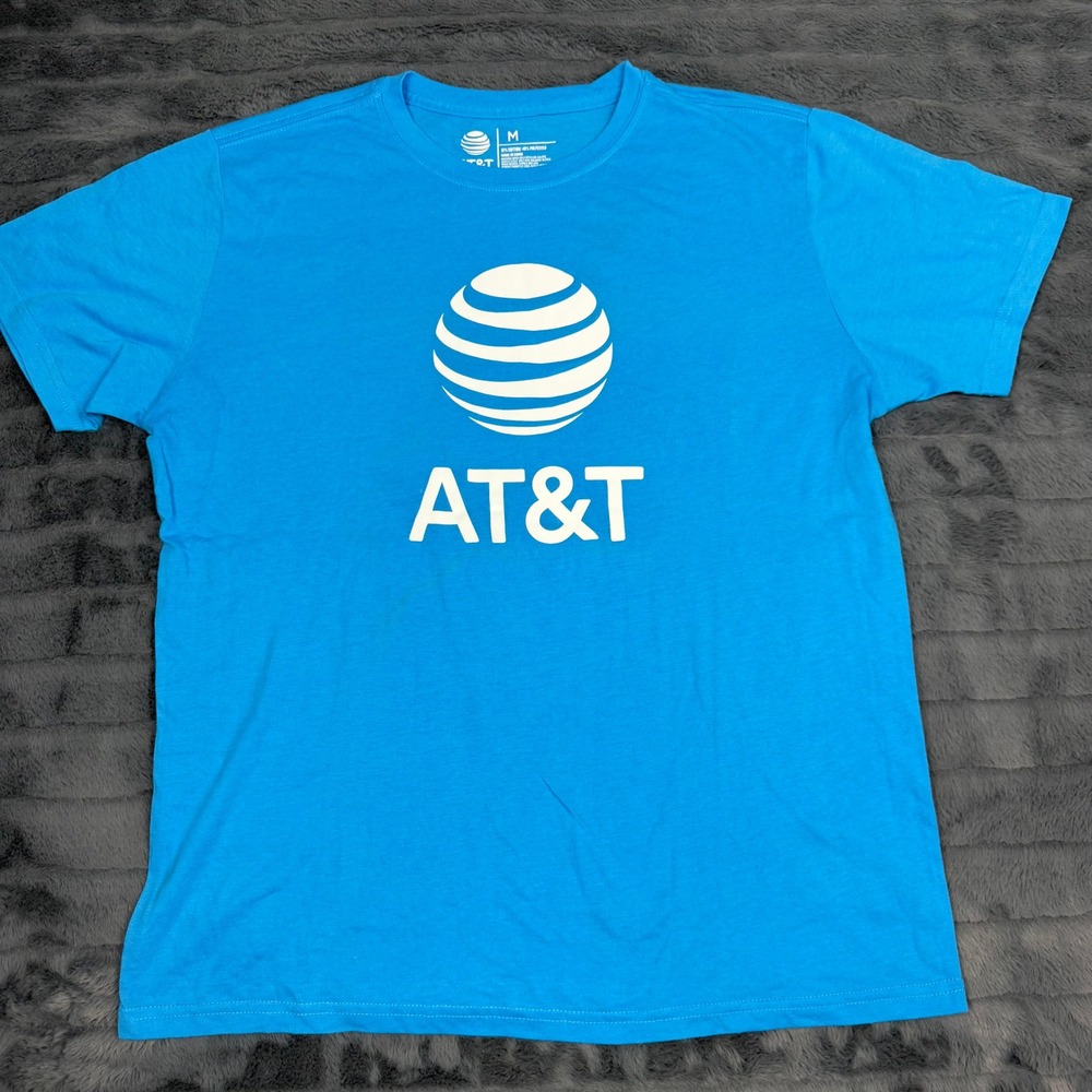 AT&T Logo T-Shirt Mens Medium Blue Short Sleeve Corporate Tech Promo Tee
